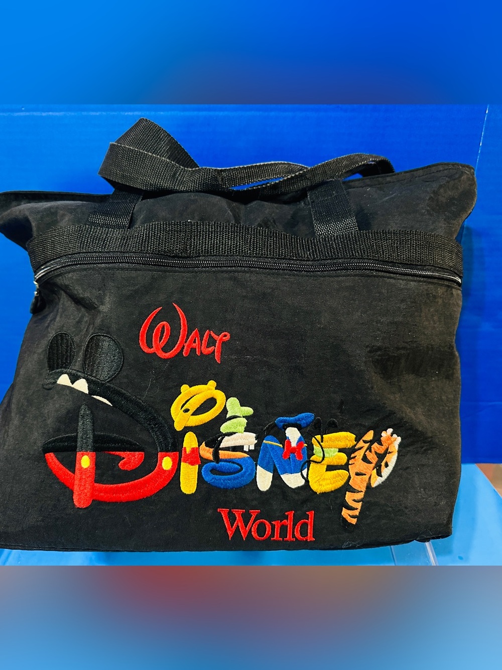Walt Disney World Black Nylon Tote w/Embroidered Character Lettering Zip Top